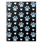 前足、犬の前足、青い前足、白いハートのパターン ノートブック (正面)