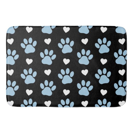 前足、犬の前足、青い前足、白いハートのパターン バスマット (正面)