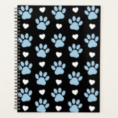 前足、犬の前足、青い前足、白いハートのパターン プランナー手帳 (正面)