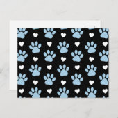 前足、犬の前足、青い前足、白いハートのパターン ポストカード (正面/裏面)