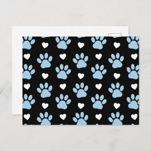 前足、犬の前足、青い前足、白いハートのパターン ポストカード (正面/裏面)