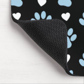 前足、犬の前足、青い前足、白いハートのパターン マウスパッド (コーナー)