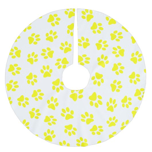 前足、犬の前足、黄色の前足のパターン ブラッシュドポリエステルツリースカート (正面)