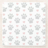 前足、犬の前足、黒い前足、赤いハート ガラスコースター (裏面)