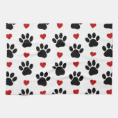 前足、犬の前足、黒い前足、赤いハート キッチンタオル (横)