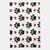 前足、犬の前足、黒い前足、赤いハート キッチンタオル (縦)