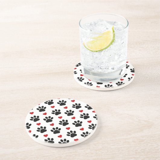 前足、犬の前足、黒い前足、赤いハート コースター (側面)