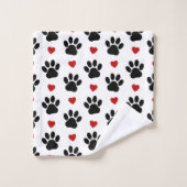 前足、犬の前足、黒い前足、赤いハート バスタオルセット (ウォッシュタオル)