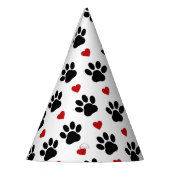 前足、犬の前足、黒い前足、赤いハート パーティーハット (左)