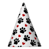 前足、犬の前足、黒い前足、赤いハート パーティーハット (右)