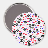 前足、犬の前足、黒い前足、赤いハート マグネット (正面/裏面)