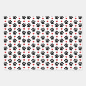 前足、犬の前足、黒い前足、赤いハート ラッピングペーパーシート (正面)