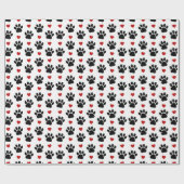 前足、犬の前足、黒い前足、赤いハート ラッピングペーパー (フラット)