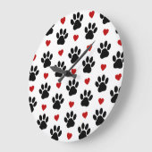 前足、犬の前足、黒い前足、赤いハート ラージ壁時計 (傾斜)