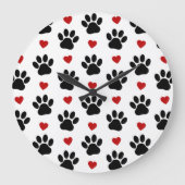 前足、犬の前足、黒い前足、赤いハート ラージ壁時計 (正面)