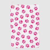 前足、犬の足、ピンクの前足のパターン ゴルフタオル (正面)