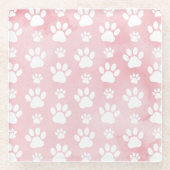 前足、白い前足、水色、ピンク ガラスコースター (正面)