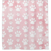 前足、白い前足、水色、ピンク シャワーカーテン (正面)