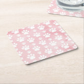 前足、白い前足、水色、ピンク スクエアペーパーコースター (アングル)