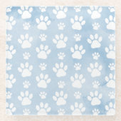 前足、白い前足、水色、青のパターン ガラスコースター (正面)