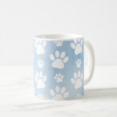 前足、白い前足、水色、青のパターン コーヒーマグカップ (正面右)