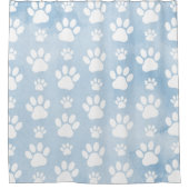 前足、白い前足、水色、青のパターン シャワーカーテン (正面)