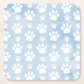 前足、白い前足、水色、青のパターン スクエアペーパーコースター