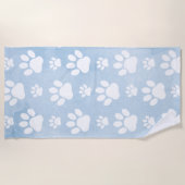 前足、白い前足、水色、青のパターン ビーチタオル (正面)