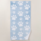 前足、白い前足、水色、青のパターン ビーチタオル (正面)