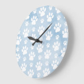 前足、白い前足、水色、青のパターン ラージ壁時計 (傾斜)