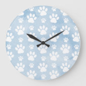 前足、白い前足、水色、青のパターン ラージ壁時計 (正面)