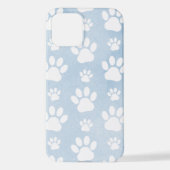 前足、白い前足、水色、青のパターン iPhoneケース (裏面)