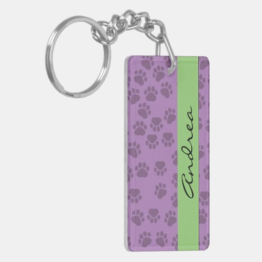 前足、紫の前足、犬の前足、あなたの名前のパターン キーホルダー (正面左)