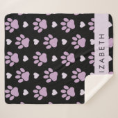 前足、薄紫前足、ハート、名前のパターン シェルパブランケット (正面(横))