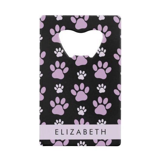 前足、薄紫前足、犬の前足、あなたの名前のパターン クレジットカード栓抜き (正面)