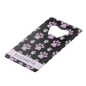 前足、薄紫前足、犬の前足、あなたの名前のパターン クレジットカード栓抜き (正面アングル)