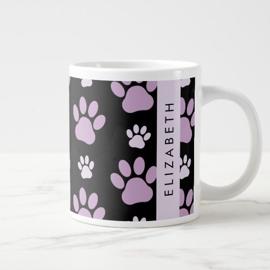 前足、薄紫前足、犬の前足、あなたの名前のパターン ジャンボコーヒーマグカップ (右)