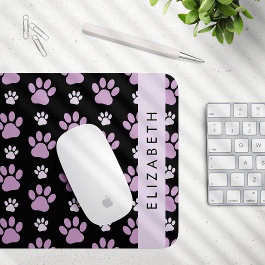 前足、薄紫前足、犬の前足、あなたの名前のパターン マウスパッド