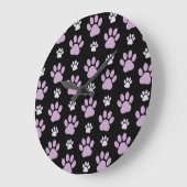 前足、薄紫前足、犬の前足、前刷りのパターン ラージ壁時計 (傾斜)