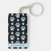 前足、青い前足、犬の前足、あなたの名前のパターン キーホルダー (裏面)