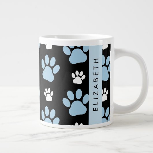 前足、青い前足、犬の前足、あなたの名前のパターン ジャンボコーヒーマグカップ (右)