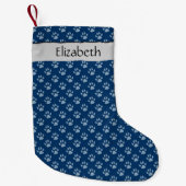 前足、青い前足、犬の前足、あなたの名前のパターン スモールクリスマスストッキング (正面)