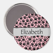 前足、黒足、犬の前足、あなたの名前のパターン マグネット (正面/裏面)