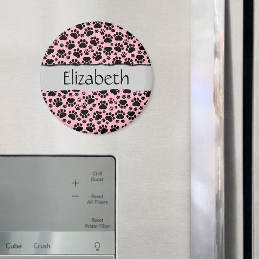 前足、黒足、犬の前足、あなたの名前のパターン マグネット (インサイチュ (冷蔵庫))