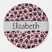 前足、黒足、犬の前足、あなたの名前のパターン マグネット (正面)