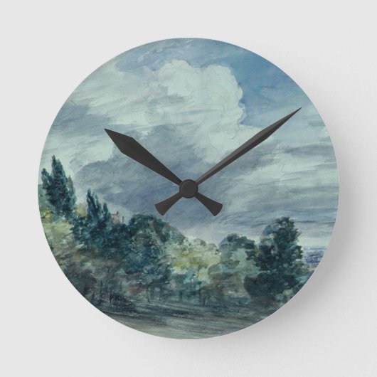 前部の木との広い景色上の眺め、 ラウンド壁時計 (正面)