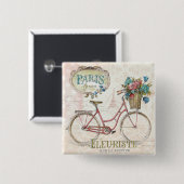 前部の花が付いているパリのバイク 缶バッジ (正面&裏面)