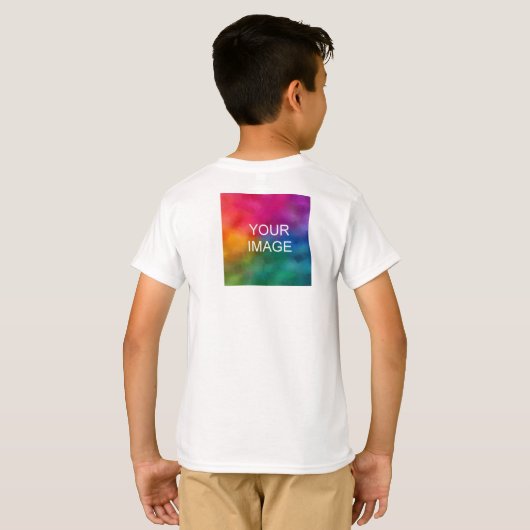 前面と背面のデザインイメージの追加ホワイトテンプレートボーイ Tシャツ (裏面フル)