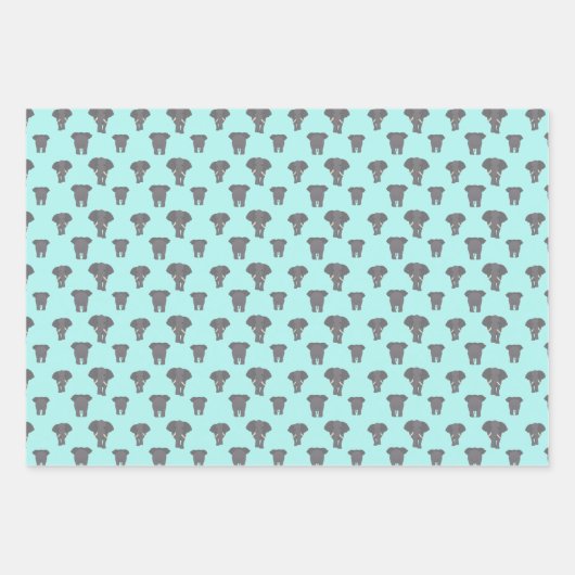 前面と背面の象のパタ数々のーン色 ラッピングペーパーシート (正面3)
