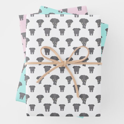 前面と背面の象のパタ数々のーン色 ラッピングペーパーシート (インサイチュ)